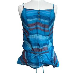 VTG Y2K Old Navy Womens Blue Striped Cotton Tank Top Boho Beachy Costal 2000's S